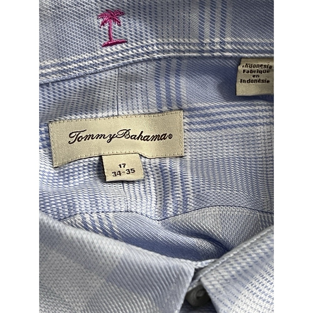 Tommy Bahama Men Size 17 34-35 Plaid Long Sleeve Button Shirt Baby Blue - Picture 3 of 7